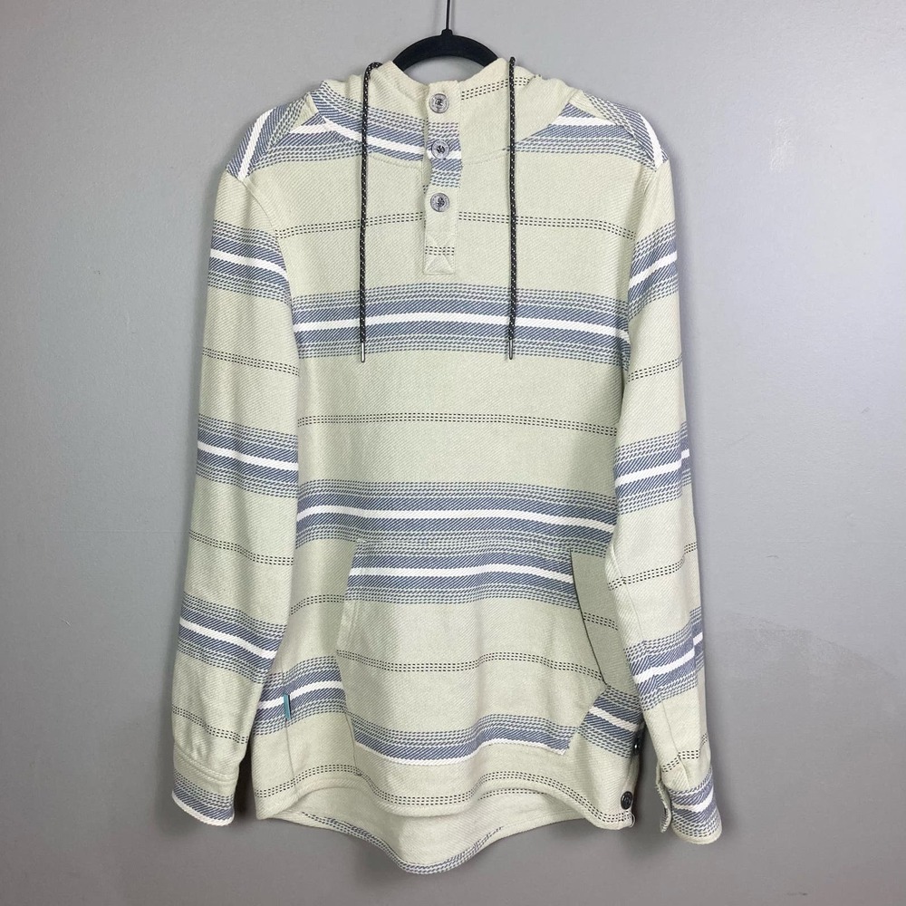 Jetty Henley Hoodie Sweatshirt Small Sage Green Gray Striped Cotton Twill Pocket